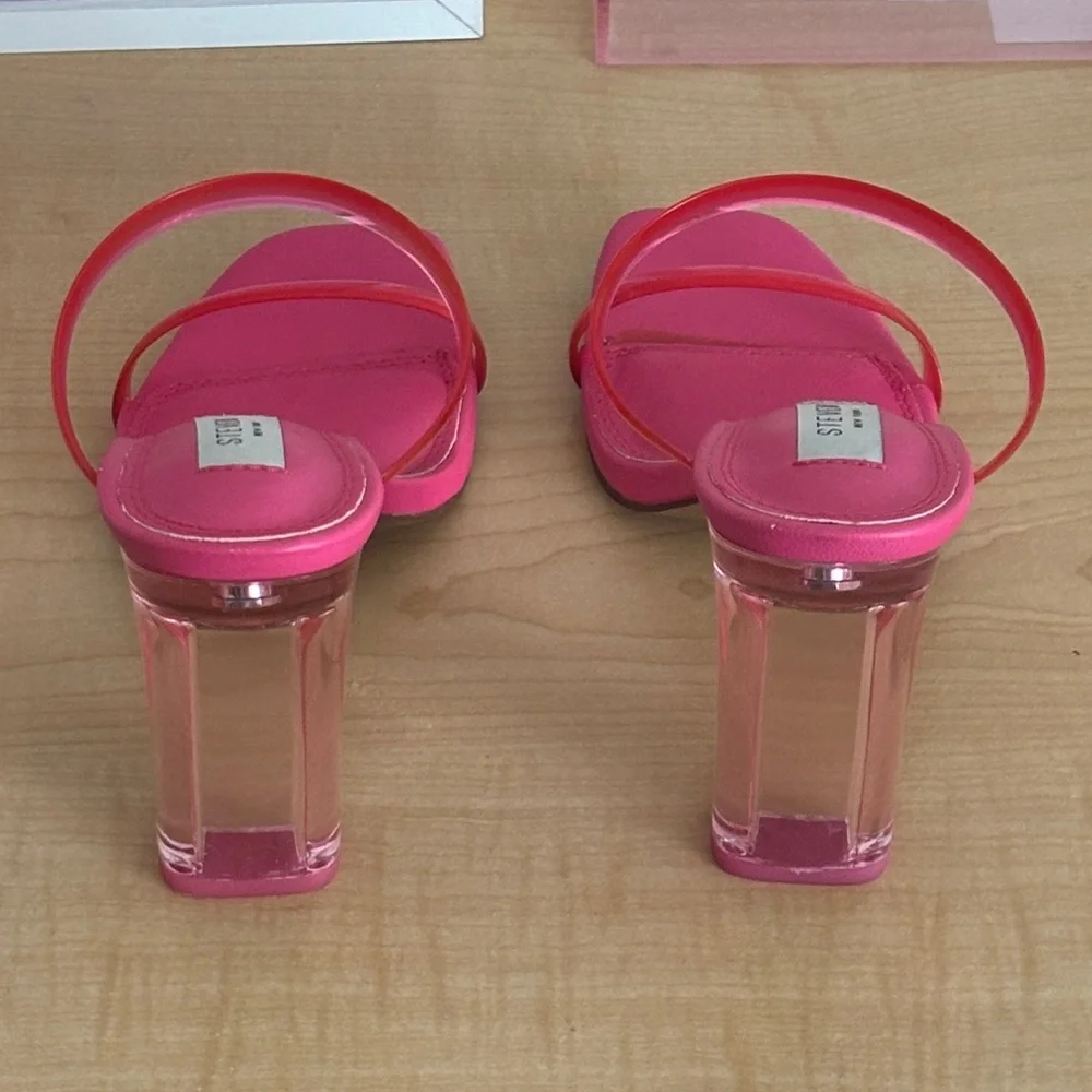 Steven New York Pink Jelly Strap & Clear Block Heel Sandals - Picture 3 of 5